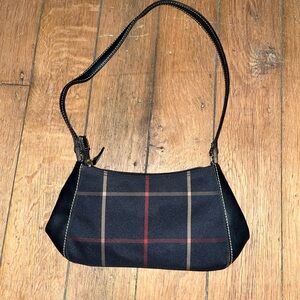 Liz Claiborne Nylon Black Plaid Print Shoulder Bag
